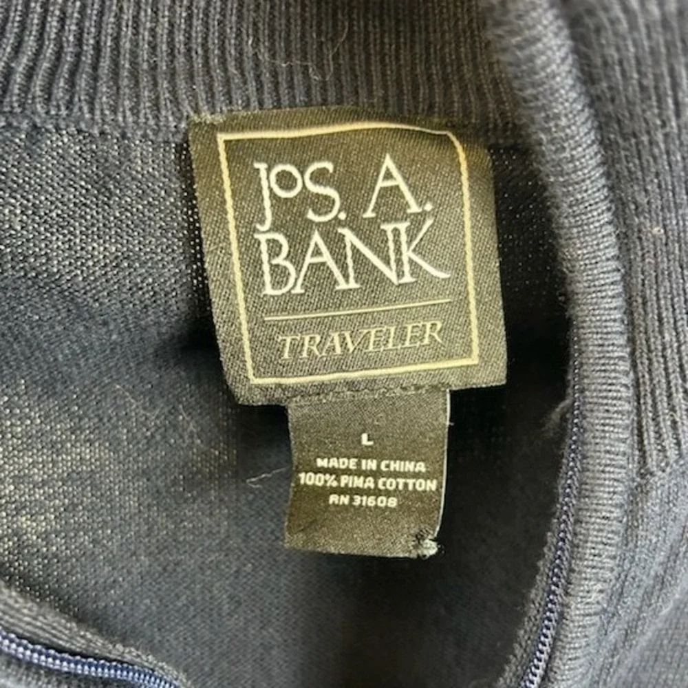 Jos‎ A Bank Men's Size Large Navy Blue Traveler 1/4 Zip 100% Pima Cotton Sweater